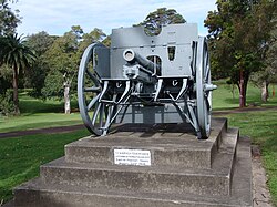 World War I German Field Gun displayed in North Sydney. The gun was allocated to the local council by the State War Trophy Committee in 1921.