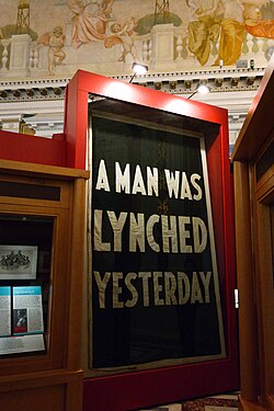 "A Man Was Lynched Yesterday" flag, hanging at the Library of Congress