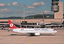 Turkish Airlines Boeing 737 at Zurich Airport in 1995