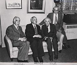 Left to right: Niels Bohr, James Franck, Albert Einstein, and Isidor Rabi in 1954