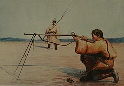 Tibetan soldier during target practice