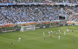 Thomas Müller heads in the opening goal for Germany from Bastian Schweinsteiger's free kick.