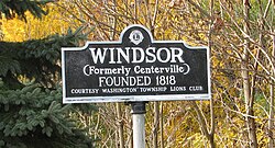 Sign posted at the corner of Main and Church Streets in the historic village of Windsor.