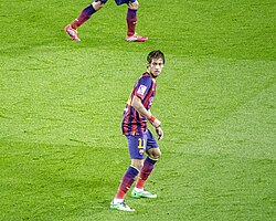 Neymar playing in a La Liga fixture against Almería in March 2014
