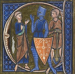 Medieval French manuscript illustration of the three classes of medieval society from the 13th-century Li Livres dou Santé