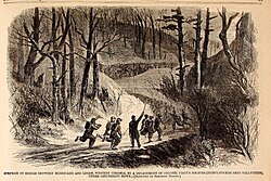 34th Ohio Infantry attacking Confederate soldiers in Logan County, Harper's Weekly, Jan. 18, 1862