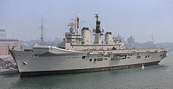 The aircraft carrier HMS Illustrious which Stanhope commanded during an operational deployment off Sierra Leone