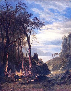 Albert Bierstadt's The Campfire depicts storytelling, a universal form of entertainment