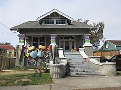 A decorated home in New Orleans during Mardi Gras season in 2021.