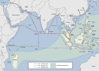 Austronesian proto-historic and historic maritime trade network in the Indian Ocean[57]