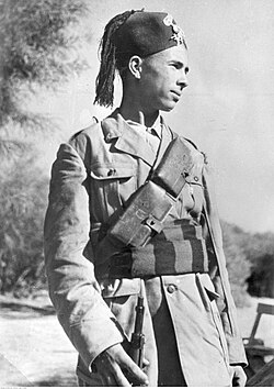 Libyan Zaptie Soldier of Italian Colonial Troops wearing a tachia in January 1943