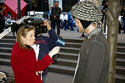 WPIX reporter interviews Occupy Wall Street protester.