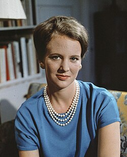 Queen Margrethe II of Denmark, during whose reign (1972–2024) Greenland received home-rule in 1979 and self-rule in 2009. Queen Margrethe II Land is named after her.