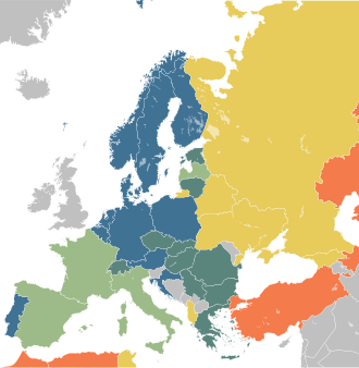 EF English Proficiency Index 2019 in Europe:[69] Very high (63.07–70.27) High (58.26–61.86) Moderate (52.50–57.38) Low (48.69–52.39) Very low (40.87–48.19) Not included in report