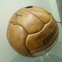 A ball of the competitions is on display at the German Leather Museum