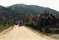 Dutch UN transport battalion in No man's land near Serbian position. Armed guidance. April 1995