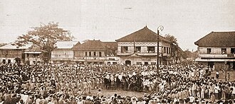 Filipino soldiers marching during the inauguration of the First Philippine Republic, January, 1899