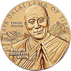 Tenzin Gyatso, the 14th Dalai Lama of Tibet on the 2006 United States Congressional Gold Medal
