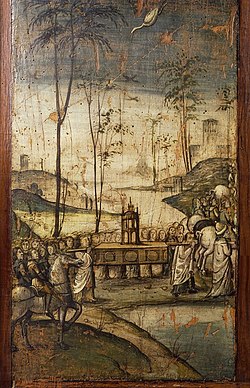 The Israelites led by Joshua crossing the Jordan River with the Ark, Old Sacristy, Milan Italy, 15th c.