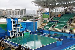 The Maria Lenk Aquatic Centre during the 2016 Olympics in Rio de Janeiro.