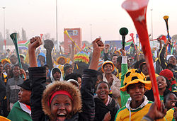 Supporters watching the 2010 FIFA World Cup in South Africa, with vuvuzelas