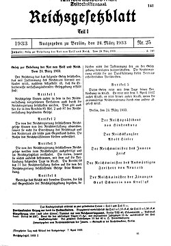Enabling act of 1933 printed in the Reich Law Gazette