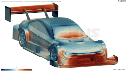 IDDES Simulation of the Karel Motorsports BMW. This is a type of DES simulation completed in OpenFOAM. The plot is coefficient of pressure.