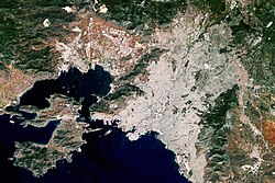 The Athens Urban Area within the Attica Basin, seen from space