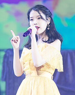 IU at a concert in Jeju during the Dlwlrma tour on January 5, 2019