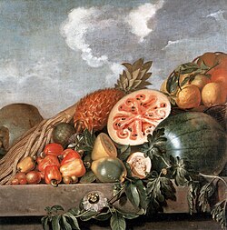 Still Life with Watermelons, Pineapple and Other Fruit by Albert Eckhout, a Dutch painter active in 17th-century Brazil