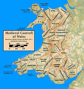 Map of Welsh cantrefs
