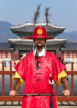 Gwanghwamun royal guard reenactor in 2018