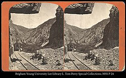 Stereograph of Utah's American Fork Railroad in the 1880s