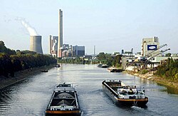 Heilbronn canal port with shipping traffic by the freight motor ships Wolfgang Krieger and Heiner Krieger of the shipping company Gebr. Krieger