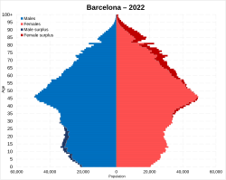 Province of Barcelona population pyramid in 2022