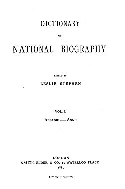 Title page of the first volume of the Dictionary of National Biography (1885)