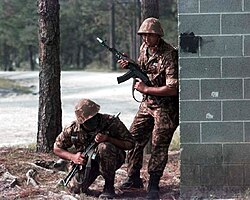 Uzbek troops during a cooperative operation exercise