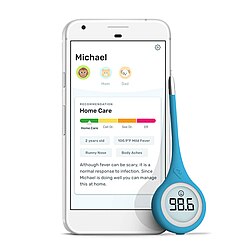 A Kinsa QuickCare smart thermometer.