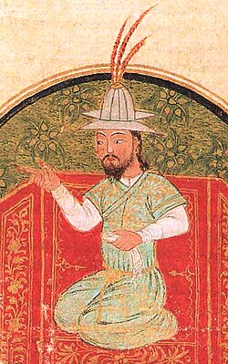 Earliest known portrait of Timur, commissioned right after his death in 1405–1409, by his grandson Khalil Sultan for an illustrated Timurid genealogy (TSMK, H2152).[42]