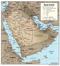 Map of Saudi Arabian administrative regions and roadways