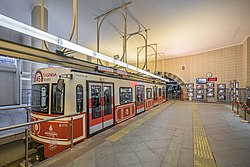 The Tünel was inaugurated on January 17, 1875, making it the second-oldest underground urban railway in the world after the London Underground which opened on January 10, 1863.[376] It was originally powered by two 150 HP steam-power plants.[376] Wagons were lit up with gas lamps due to the lack of electric power in that period.[376]