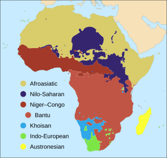 A simplistic view of language families spoken in Africa
