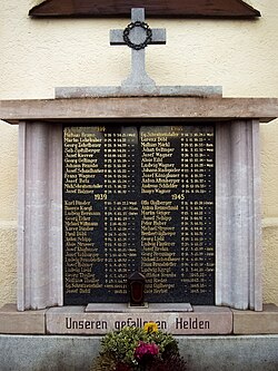 A memorial to soldiers who died in World War I and World War II in Kröning, Bavaria