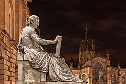 Statue of Hume, sculpted by Alexander Stoddart, on the Royal Mile in Edinburgh