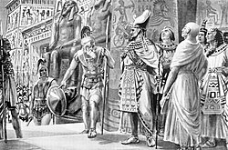 The Spartan king Agesilaus offering his services to Egyptian king Teos, Egypt, 361 BC