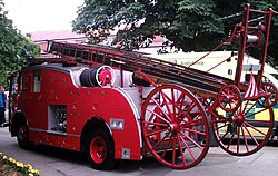 A 1951 Dennis P12 fire appliance belonging to the Wiltshire Fire Brigade