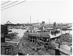 The Finnish submarine Vetehinen in 1930 on the slipways at the Crichton-Vulcan shipyard in Turku, Finland