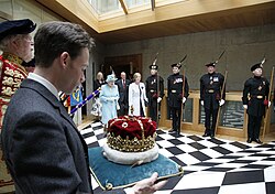 The crown, borne by the Duke of Hamilton, at the Opening Ceremony of the Scottish Parliament in July 2011