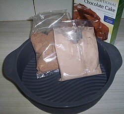 Chocolate cake mix in plastic packets