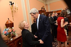 U.S. Secretary of State John Kerry greets Albright, February 6, 2013